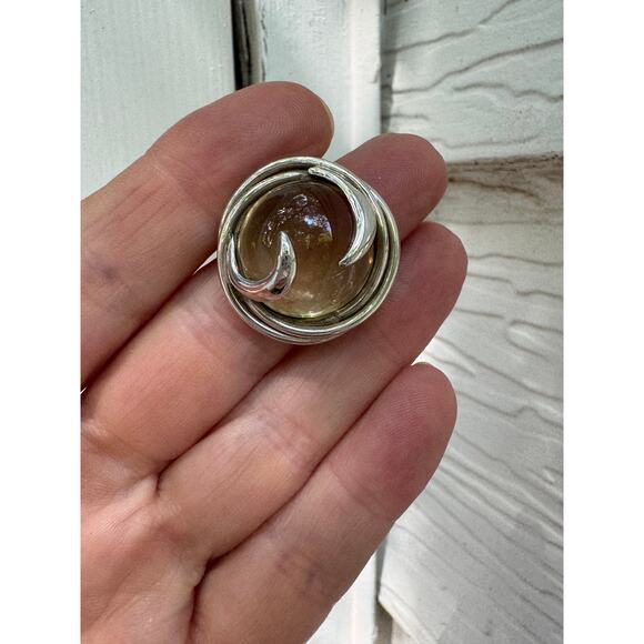 Cosmos Lemon Citrine Sterling Silver Yellow Cabochon Handmade Ring US 6.25 inch - Picture 6 of 7